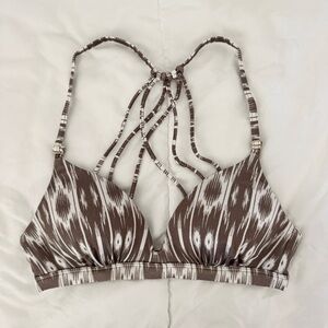 Athleta tribal print taupe and white swim bikini top